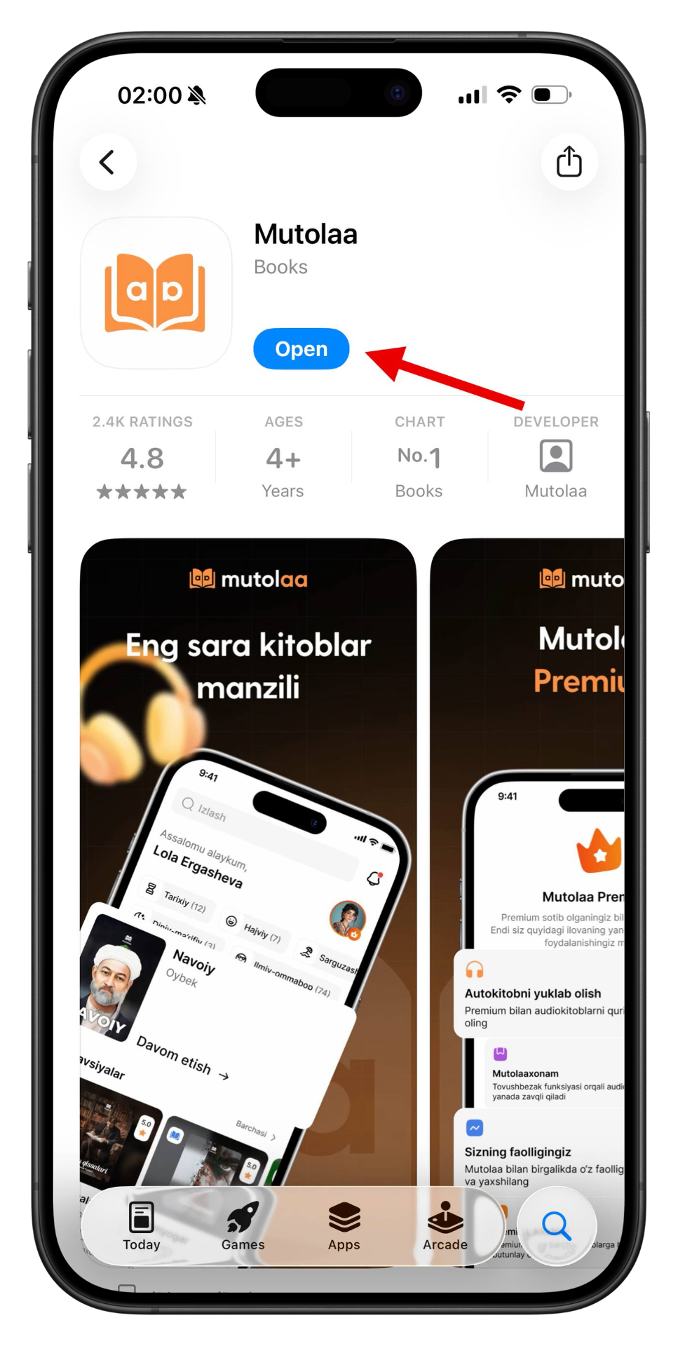 1-qadam: Ilovani oching