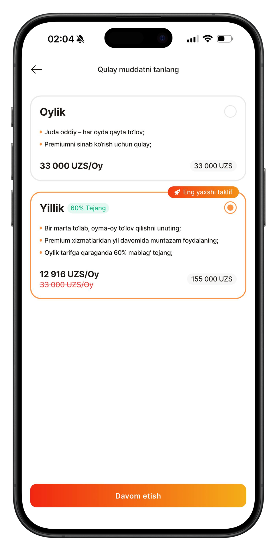 6-qadam: Tarifni tanlang